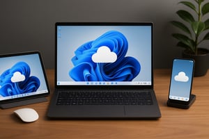 Windows 365 Cloud PC environment showing secure remote access with multidevice compatibility No visible text no words no letters